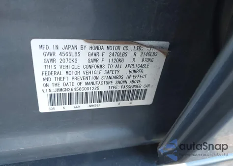 2006 Honda Accord Hybrid z USA, uszkodzony, nr VIN JHMCN36456C001225